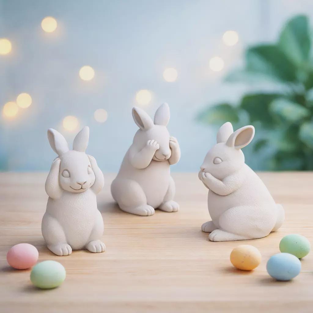 Easter Bunny Trio See Hear Speak No Evil Rabbit Set 3D print model