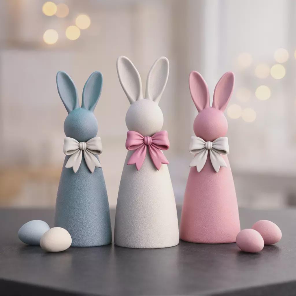 Easter Ribbon Bunny Minimalist Bow Rabbit Figurines
